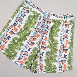 Vilebrequin Mens Palm Tree Sailing Flags Lined Drawstring Swim Trunks US XL